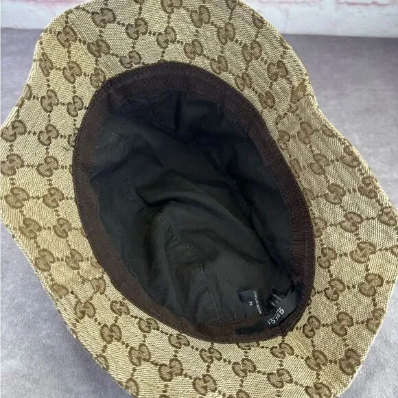 Gucci Vintage Web Khaki GG Bucket Hat M - Picture 7 of 8